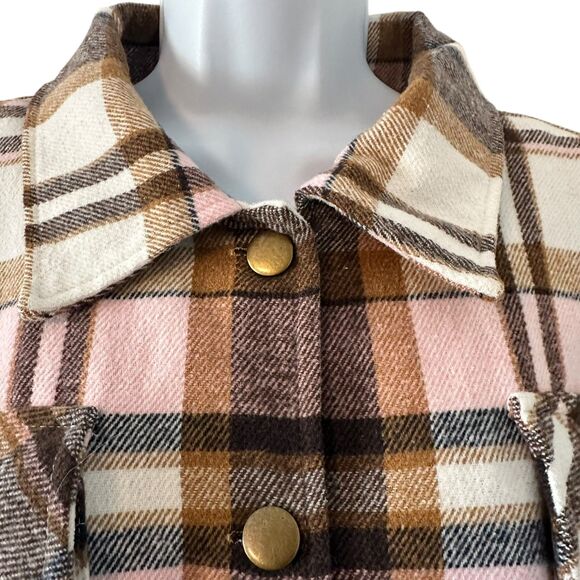 De Sepreso Plaid Brown Pink White Shacket Top Size XXL - Picture 3 of 7